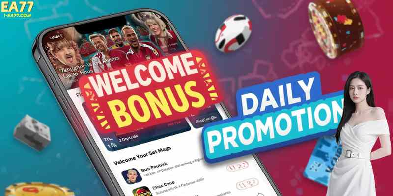 A visual showing a “Welcome Bonus” and “Daily Promotions” overlay on a betting app screen, highlighting the concept of Linebet promotions.